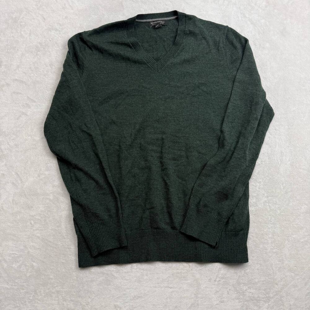 Banana Republic Men's V-Neck Sweater Green Size L Extra Fine Merino Wool Knit